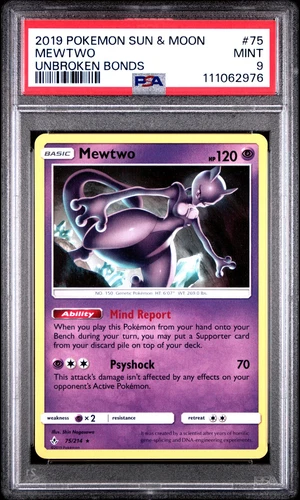 Mewtwo - 75/214 - Rare - Unbroken Bonds - PSA 9 - Pokemon TCG