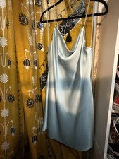 alice olivia dress 12 Turquoise Blue Satin Cowl Neck Slip Dress Mini NEW