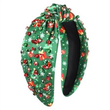 Christmas Headband Crystal Knotted Red Green Rhinestone Jeweled Wide Top Knot