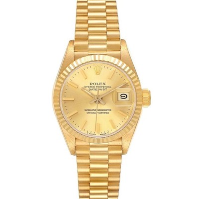Rolex President Datejust 26 Champagne Dial Yellow Gold Ladies Watch 69178