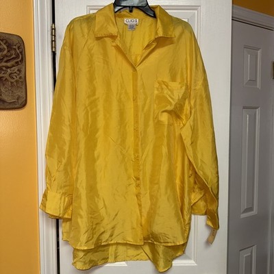 CLIO II SILK Vtg 100% Silk Bright Yellow  Shirt 1X NWT