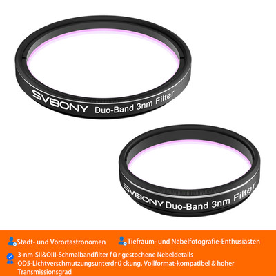 SVBONY SV220 Telescope Filter H-Alpha & OIII 3nm Dual-Band 1.25/2'' Nebula Filter
