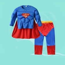 Kids Superhero Muscle Suit Costume Cloak Set Party Halloween Boys Girls Dress Up
