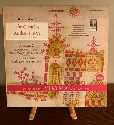 HANDEL: The Chandos Anthems Volume 2-LP Collegium Musicum of Rutgers, EX