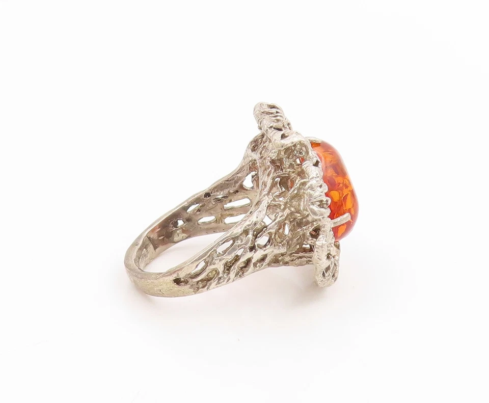 Anillo de plata de ley 925 vintage ovalado miel ámbar banda brutalista talla 7,5 RG33932 Foto 4 de 4