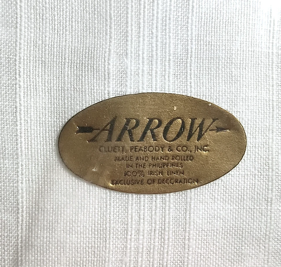 VINTAGE ARROW Men White Linen Handkerchiefs New Hand Rolled Monogrammed Lot of 3 - Image 3 of 4