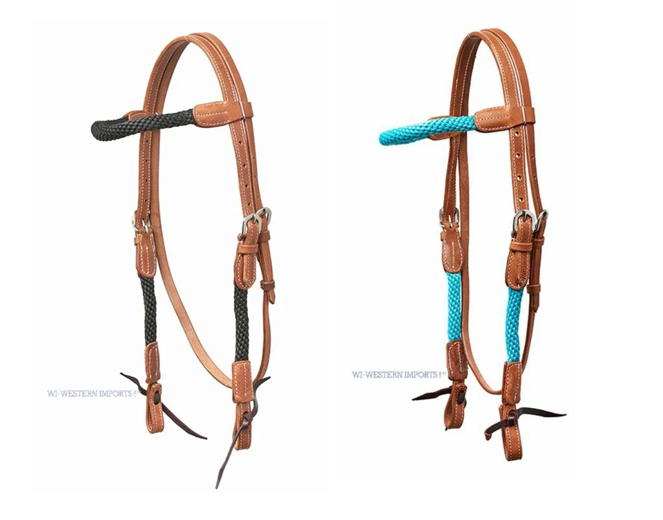 WI Horseman's Tack Headstall ROPE Western Bridle Bridle Black Teal - Image 1 of 1