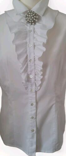 John Lewis Hemdbluse weiß Baumwolle Rüschen vorne FR42 UK14