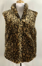 New Giacca Women Full Zip Vest Reversible Black Brown Animal Polyester Large