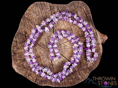 AMETHYST & CLEAR QUARTZ Crystal Long Necklace - Chip Beads - Jewelry, E2015