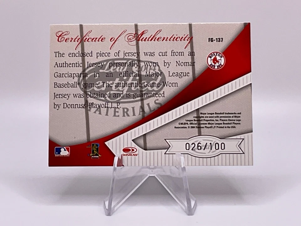 Nomar Garciaparra 2004 Leaf Certified Materials Fabric of the Game #FG-137 /100 - Image 2 of 2