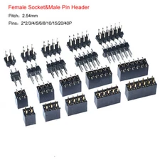 Female Sockets & Male Pin Header 2.54MM Connector Double Row 2/3/4/5/6/8/10~40P
