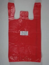 500 Qty. Red Plastic T-Shirt Retail Shopping Bags w/ Handles 11.5" x 6" x 21"