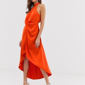 high neck orange dress