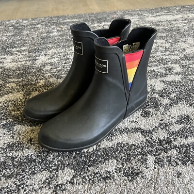 London Fog Piccadilly Rain Boots, Women's Size 7M black rainbow