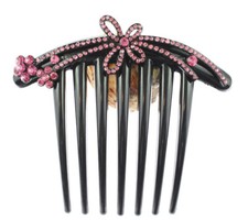 Pink Austrian Rhinestone Crystal Butterfly Bridal Hair Comb