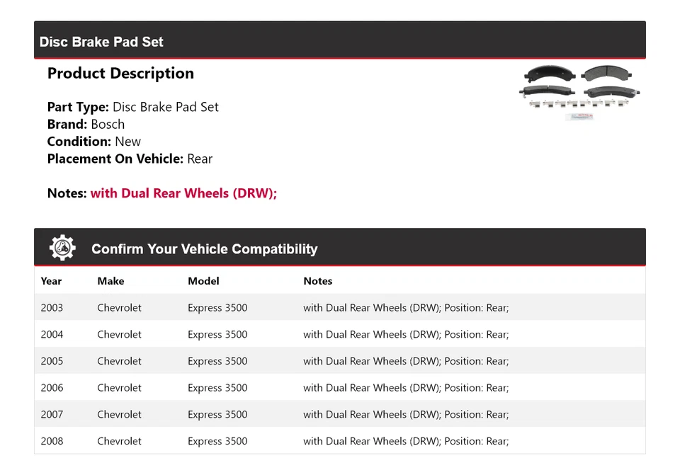 Pastillas de freno de cerámica azul con trasero HD para Chevrolet Express 3500 Bosch 2003-2008 Foto 2 de 4