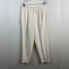 Vintage Silk Jacqueline Ferrar Ivory High Rise Trouser Tailored Pants Womens 10