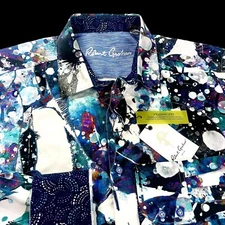 Robert Graham Embroidery Geometric Paint Snow Splatter Modern Art Shirt 3XL $299