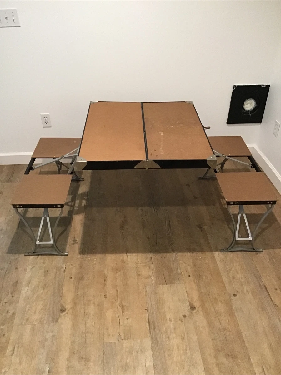 VTG Milwaukee Handy Folding Table Chair Set Stamping Co USA Made Black Silver