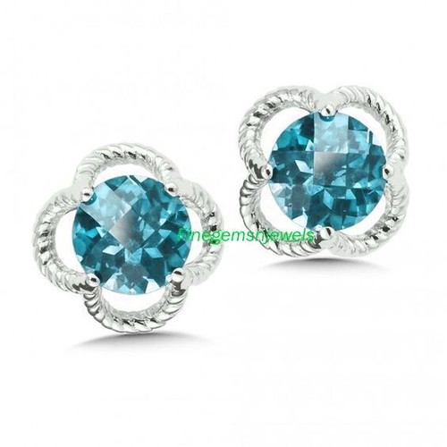 Natural Blue topaz Gemstones with 925 Sterling Silver Cufflinks For Men's #9Q - Picture 4 of 5