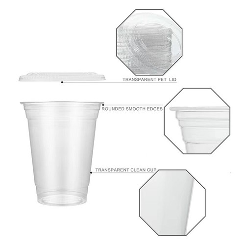 100 Set Clear Plastic Cups with Lids Disposable Ice Coffee Cups Drinking Cups - Picture 2 of 15