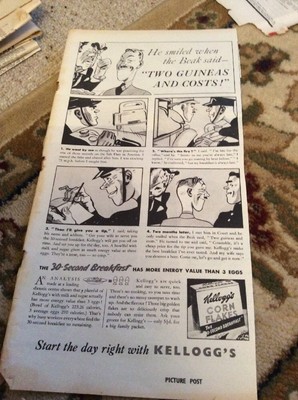 Q1-c Ephemera 1939 Reklame Kellogg's Two Guineas And Costs