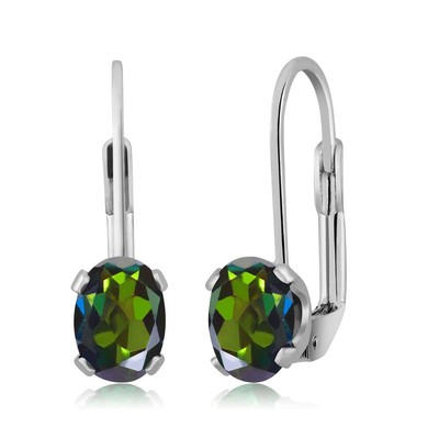 1.90 Ct Oval Forest Green Mystic Topaz Silver Plated Leverback Earrings