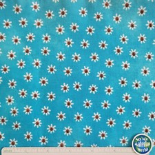 Fabric TURQUOISE FLORAL SMALL DAISIES WILDFLOWER 100 COTTON Quilting HY