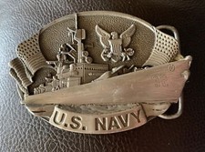 US Navy Destroyer I-132 Belt Buckle, Enameled Pewter, 1981 Bergamot Brass Works