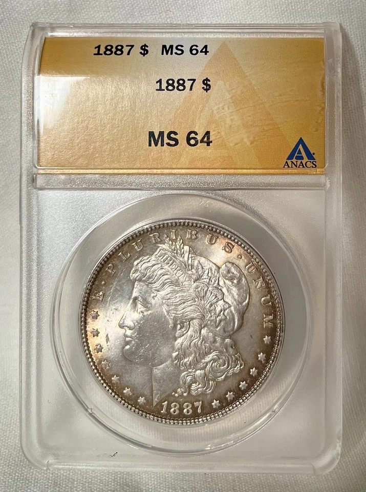1887 ANACS MS64 Morgan Dollar. Orange Rim Toned Obverse Sunburst Toning Reverse! - Image 2 of 4