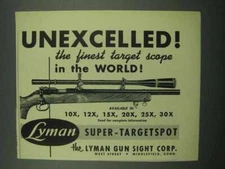 1954 Lyman Super-Targetspot Scope Ad - Unexcelled