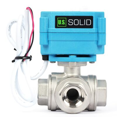 #ad U. S. Solid 3 Way T Type Motorized Ball Valve w Hand Wheel 1 2in SS 9 24V $95.29