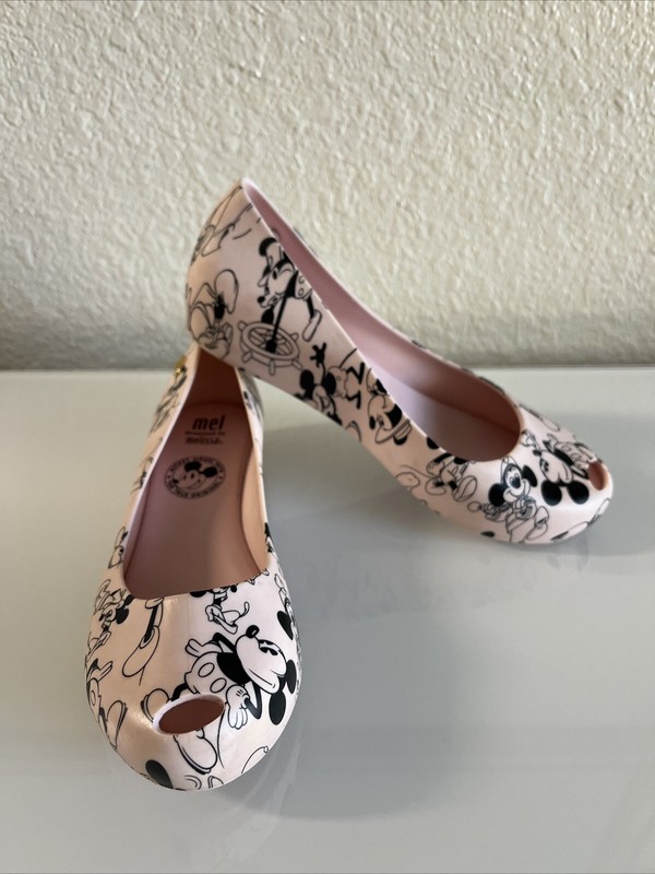 MELISSA Mini Mel DIsney Mickey Mouse Girls Peep Toe Pink Jelly Shoes Size USA 2
