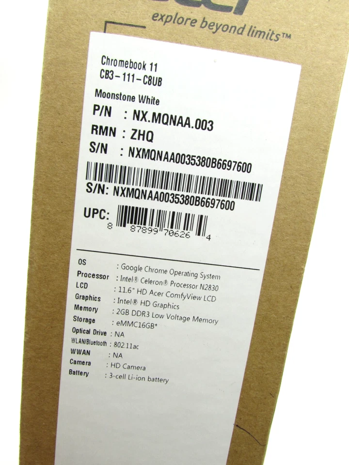 Acer Chromebook 11 CB3-111-C8UB 11.6" Celeron N2830 2.16GHz 2GB 16GB eMMC NEW - Image 2 of 3