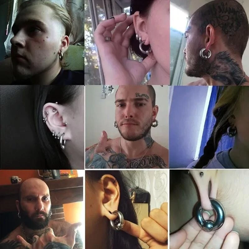 1 par de anillos de nariz de cuentas cautivas de acero quirúrgico piercing en el tabique calibre grande Foto 4 de 4