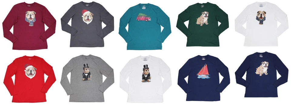 Camiseta Club Room Navidad Vacaciones Bulldog Manga Larga Estampado Gráfico