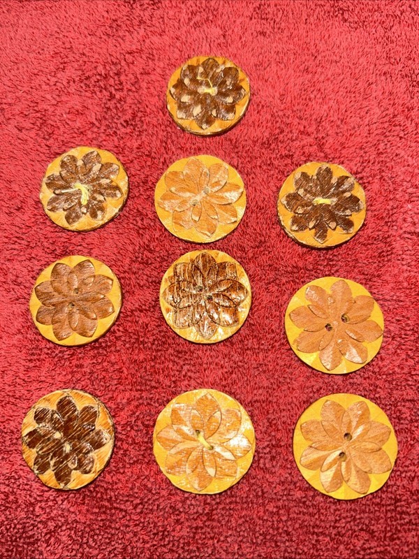 Vintage Wood Buttons Art Buttons  2 Hole Set Of 9 DIY Sewing Crafts