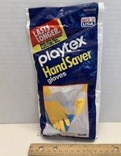 Vintage  1983 Playtex Hand Saver Gloves Yellow Latex  Gloves NOS