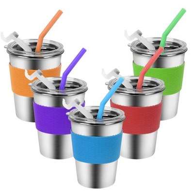 Yummy Sam Stainless Steel Cups with Silicone Straws & Lids,12oz Spill-proof K...