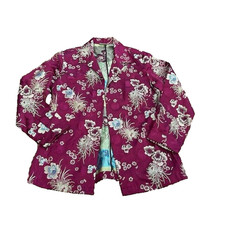 Chico's Blazer Jacket Long Sleeves Collared Open Front Floral Purple Size 1 US M