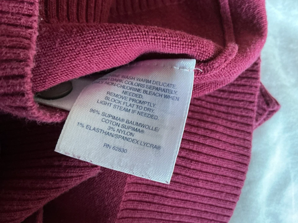 Lands' End Cotton Cardigan Size XL U.K 18-20 TALL Pink/Red Long Sleeve Button Up - Image 4 of 4