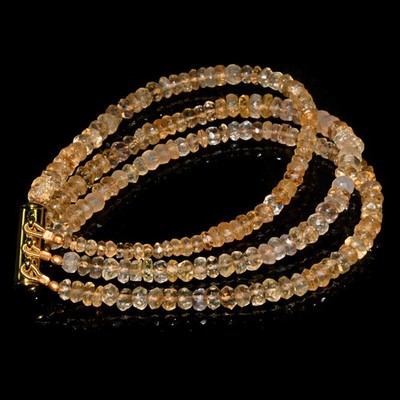 Natural Citrine Faceted Rondelle Gemstone Beaded 3 Layer Handmade Bracelet 6-8''