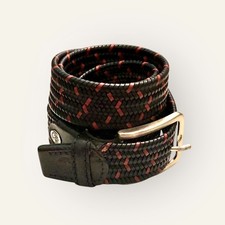 Timberland Cintura Uomo Pelle Intrecciata Elastica Nero Rosso Tag.M 3.4cm Vintag