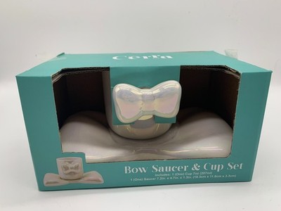 Cerra Ceramic Boxed 7oz Iridescent Bow Coffee Mug & Saucer Set AA01B23042