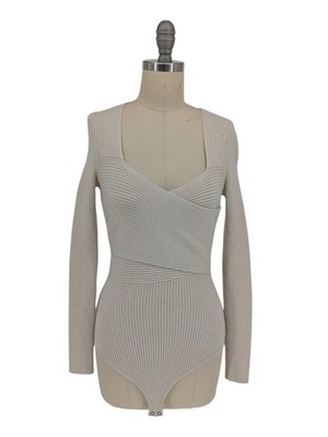30180 Abercrombie + Fitch Ribbed Knit Bodysuit Cream size XSmall preppy fall
