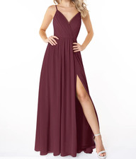 Azazie Gracie Cabernet A-Line Pleated Chiffon Dress Custom Size 8