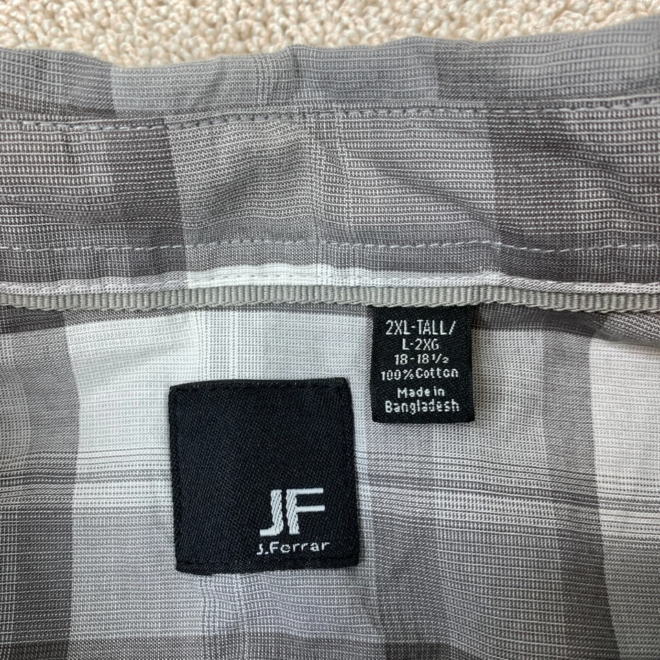 Camisa de vestir J. Ferrar perla a presión para hombre 18-18,5 manga corta gris bolsillos a cuadros Foto 3 de 4