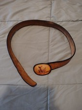 Vintage Western Brown Leather Belt Native American Horse Rider Buckle