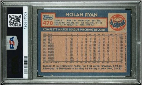 Tarjeta de béisbol 1984 Topps Nolan Ryan firmada por la corte #470 PSA 7 certificada ADN 10 automática Foto 3 de 4